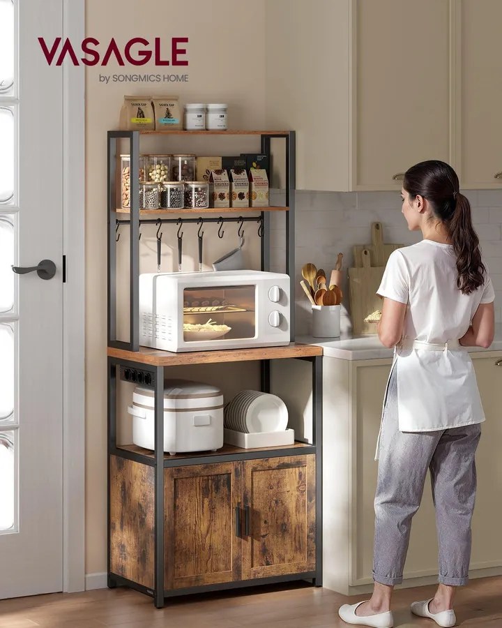 Konyhai polc beépített elosztóval, 40 x 60 x 170 cm, rusztikus barna és fekete