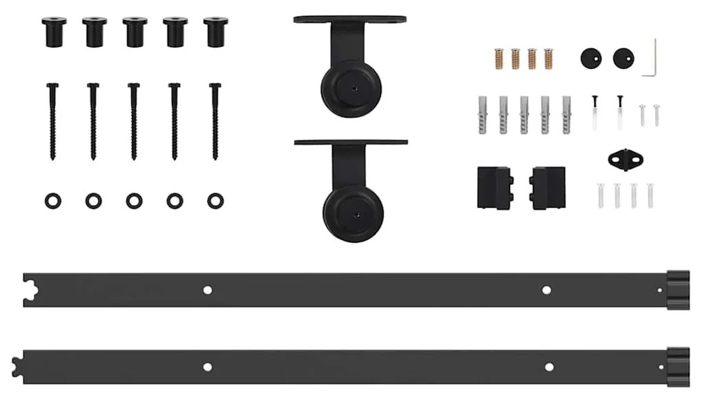 Fekete acél tolóajtó fémszerelék készlet 152,5 cm