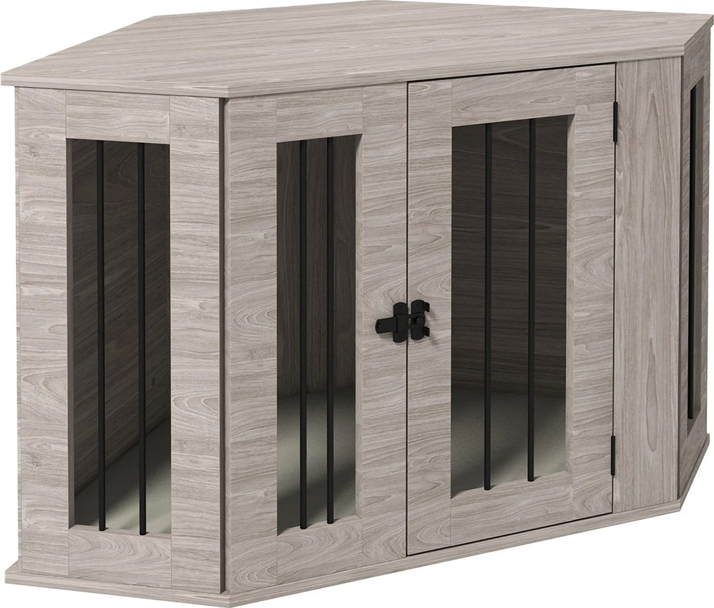 PawHut Kutya Ketrec, Téglalap Alakú Kutya Ház Párnával, Közepes Méretű Kutyák számára, Dió, 104 x 55 x 63 cm | Aosom