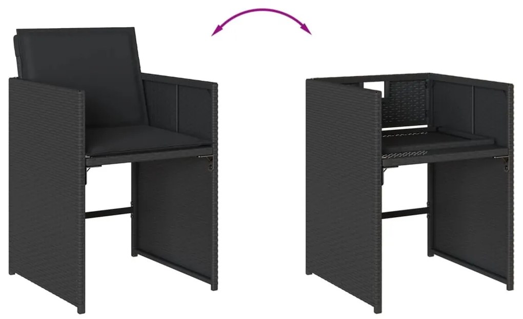 11 részes fekete polyrattan kerti étkezőgarnitúra párnákkal
