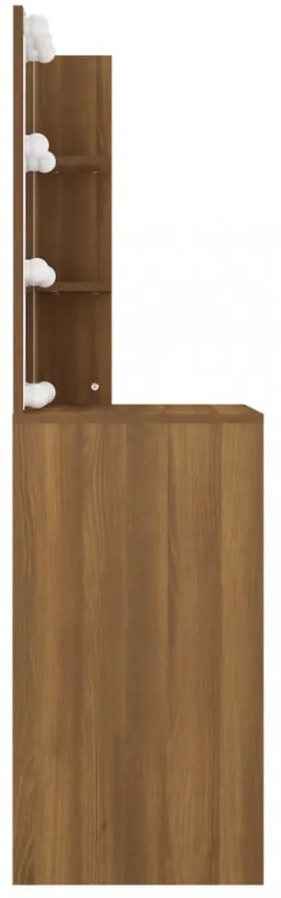 barna tölgy színű LED-es fésülködőasztal 60 x 40 x 140 cm