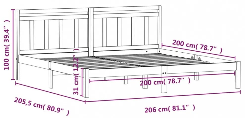 fehér tömör fenyőfa ágykeret 200 x 200 cm