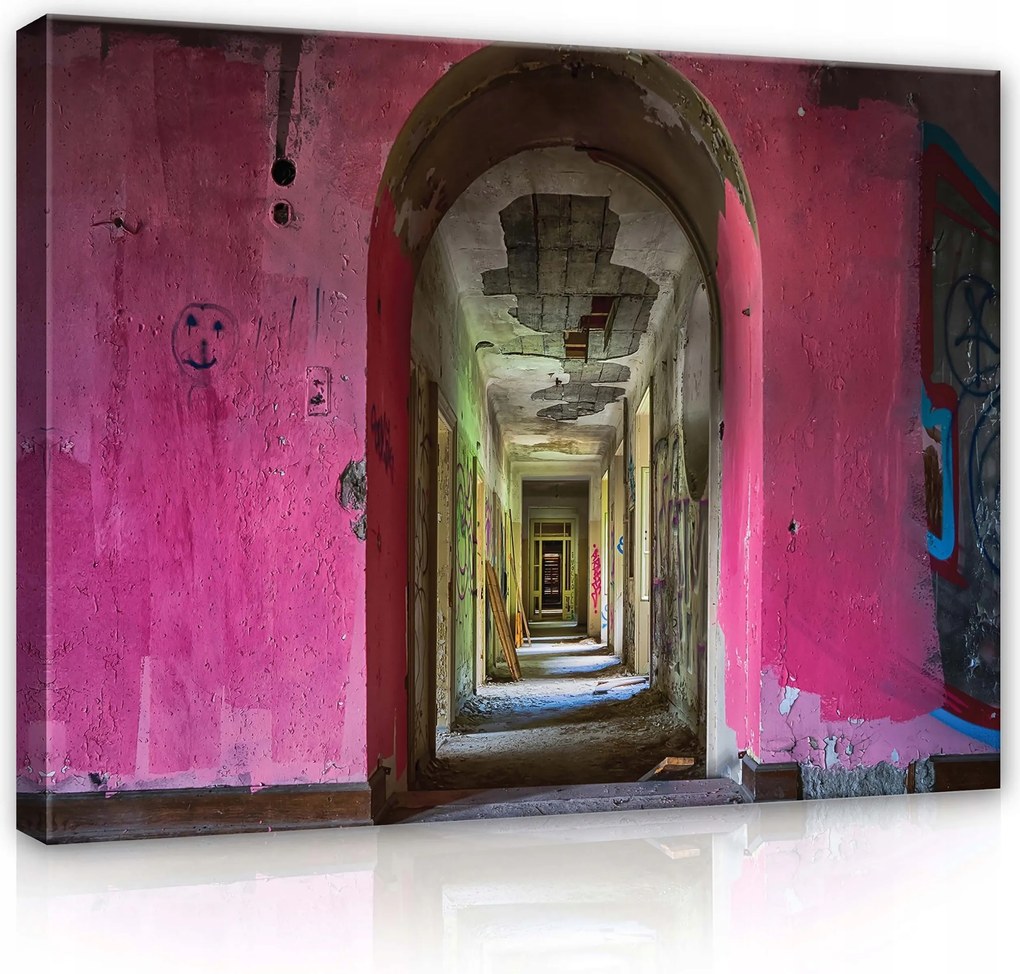Vászonkép 100x75 Elhanyagolás elhagyatott rom folyosó bárka rózsaszín falak