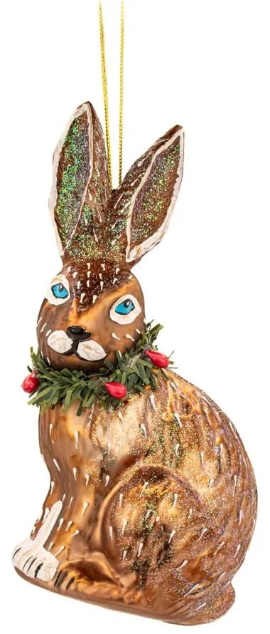 Üveg kézzel készített karácsonyfadísz 5 cm Festive Hare – Sass &amp; Belle