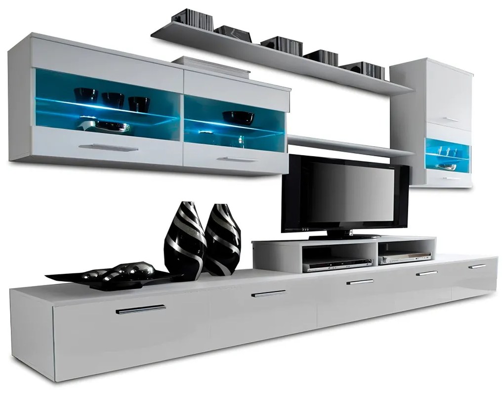 Nappali sor LED világítással, fehér/fehér- extra magas fényű HG, LEO