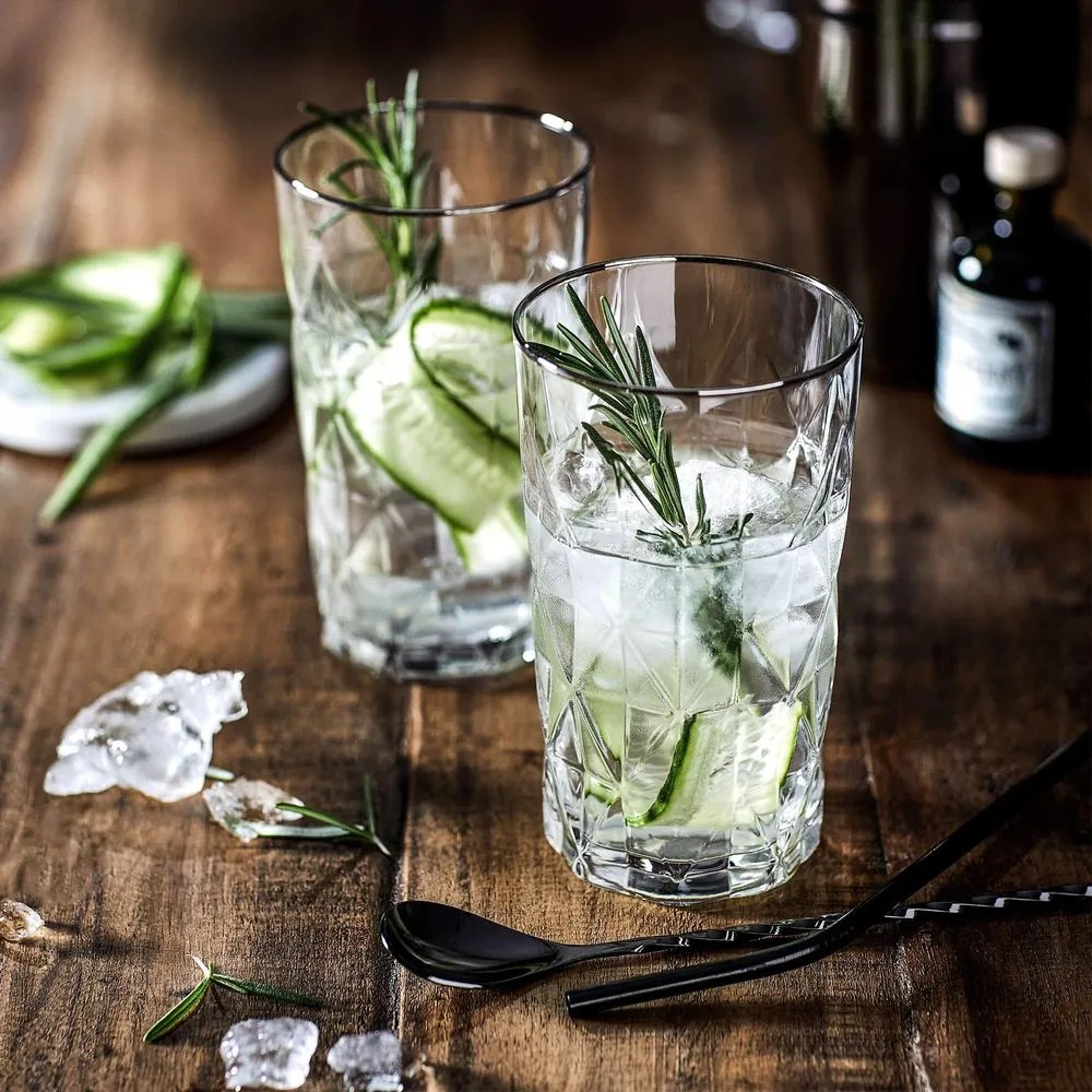 UPSCALE long drink pohár ezüst szegéllyel 460ml, 6 db-os készlet