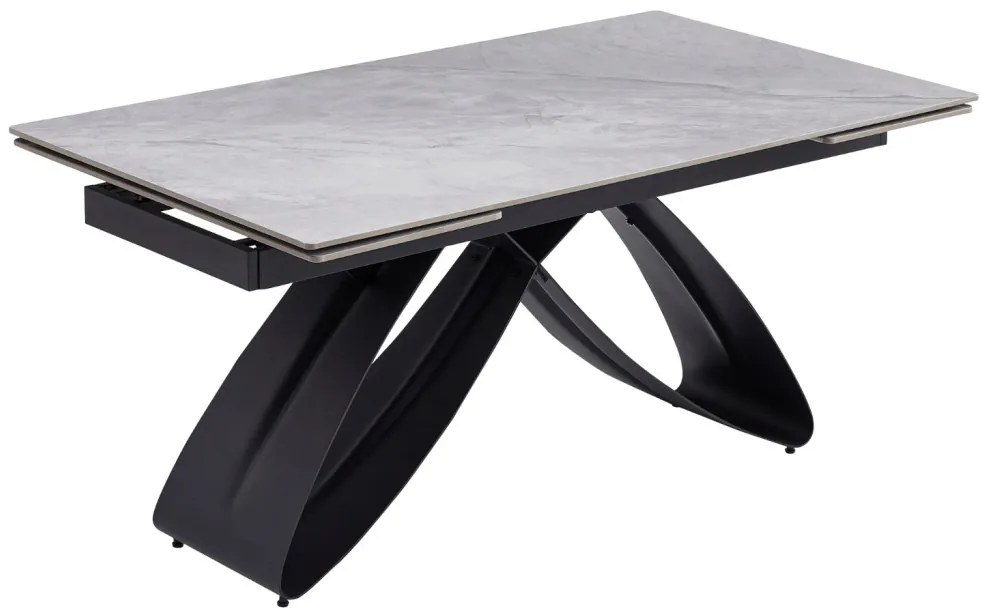 Szürke Márványhatású Bővíthető Kerámia Asztal Fekete Lábbal. LUIGI 160-240 cm