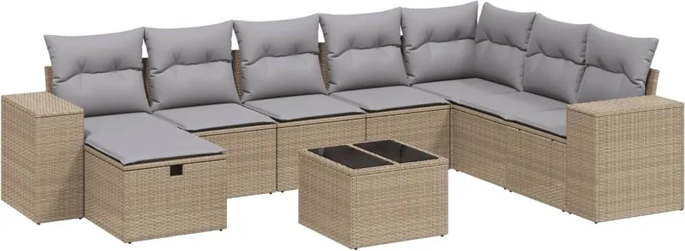 vidaXL 9 részes vegyes bézs polyrattan kerti ülőgarnitúra párnákkal