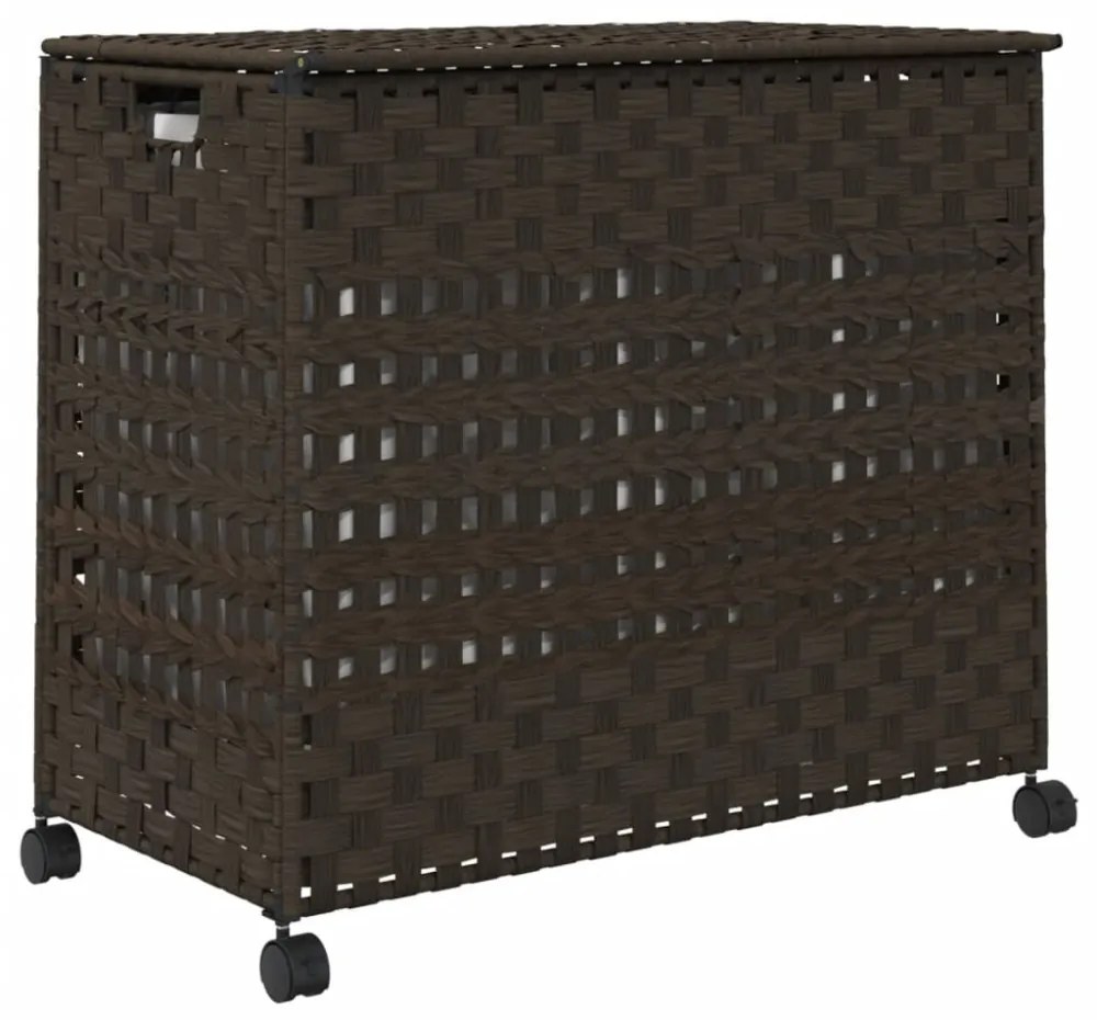 sötétbarna rattan szennyeskosár kerekekkel 66x35x60 cm