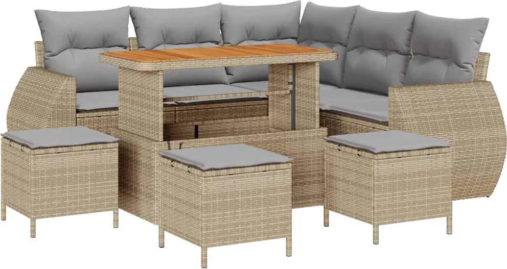 vidaXL Kerti Kanapé Szett 9 pcs Beige és Világosszürke polirattan