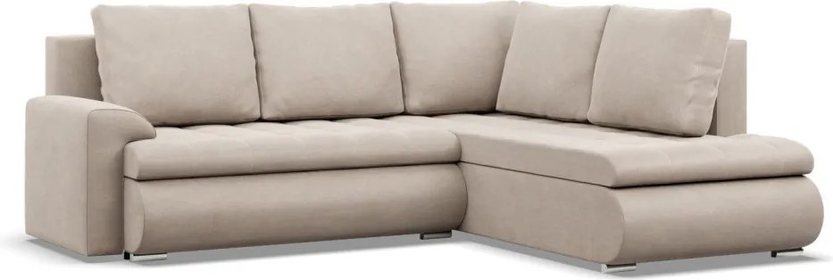 Tokio sarokkanapé, L alakú háttámlával, 2 ágyneműtartóval, bársony, jobboldali, bézs