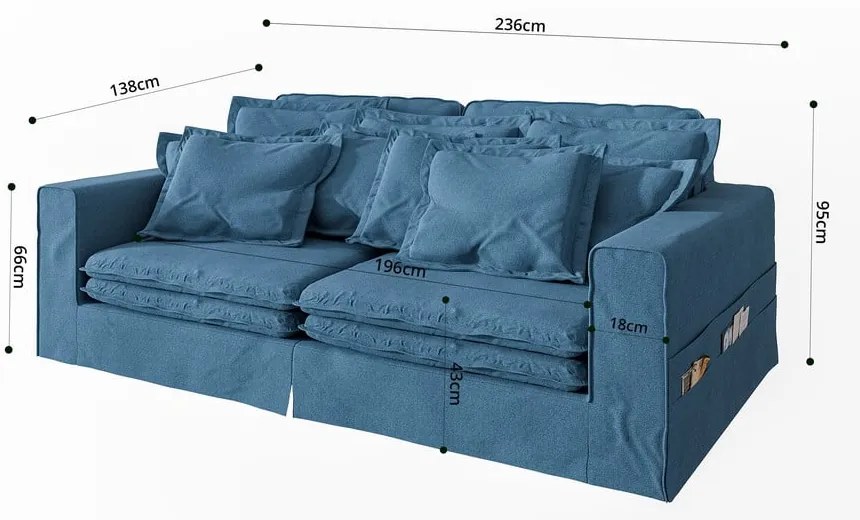 Kék kanapé 236 cm Nora – Ropez