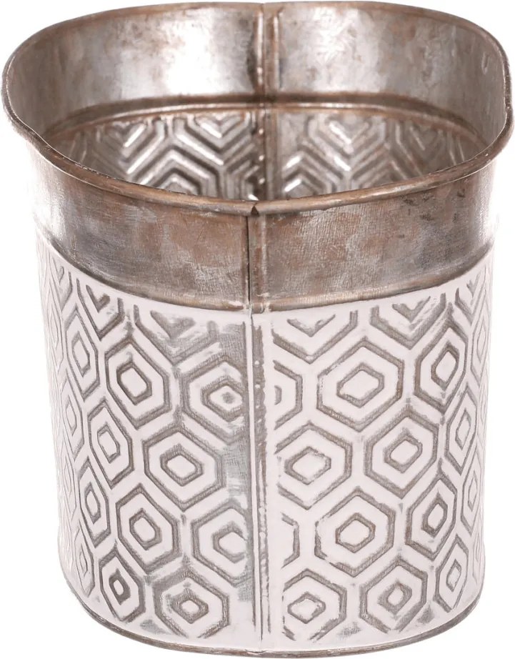 Ovális fém virágláda ornament mintával fehér-réz