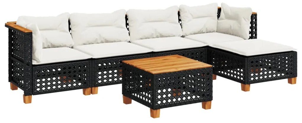 6 részes fekete polyrattan kerti ülőgarnitúra párnákkal