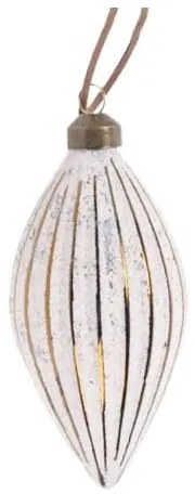 Antikolt fehér Üveg karácsonyfadísz - csepp forma 12,3x6 cm