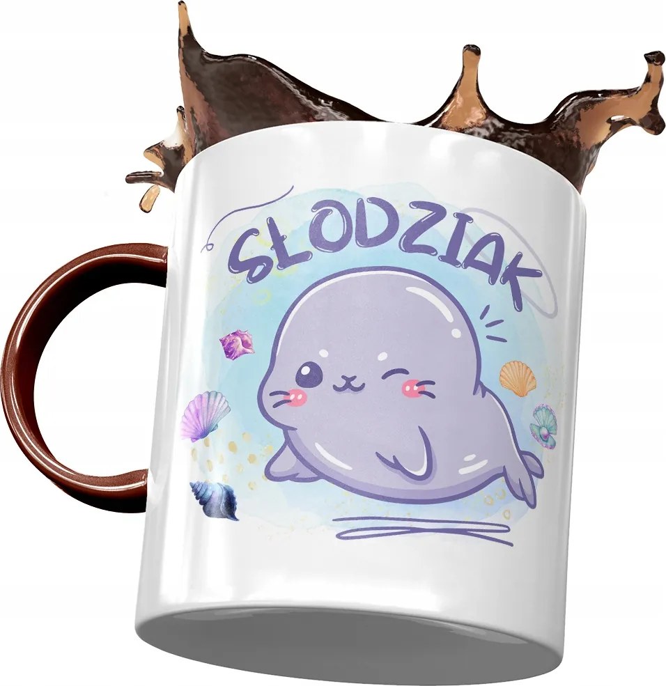 Bordó bögre fóka mintával Ajándék fényképpel