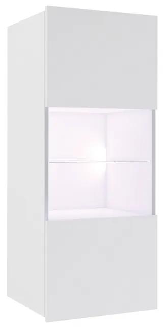 CALABRINI vitrines faliszekrény, fehér/magasfényű fehér, + kék LED