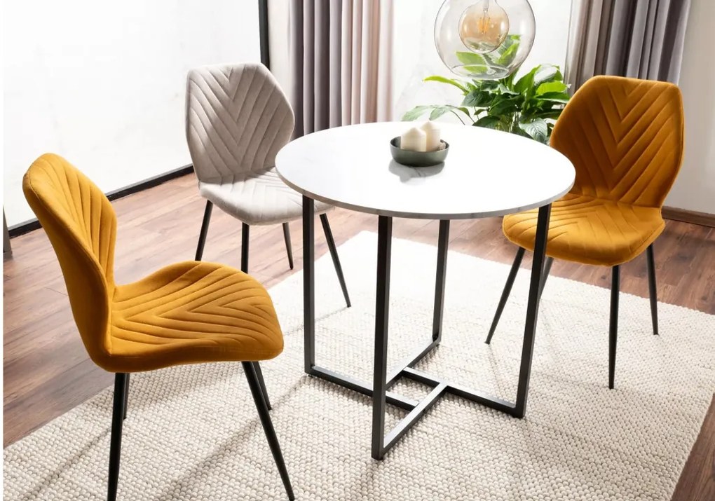 Alto II kerek étkezőasztal fehér márvány/fekete 80 cm