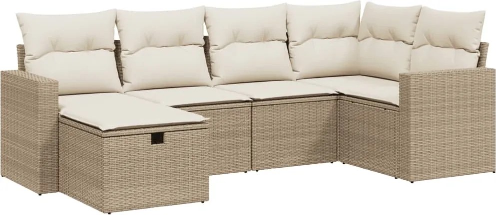 vidaXL 6 részes bézs polyrattan kerti ülőgarnitúra párnával
