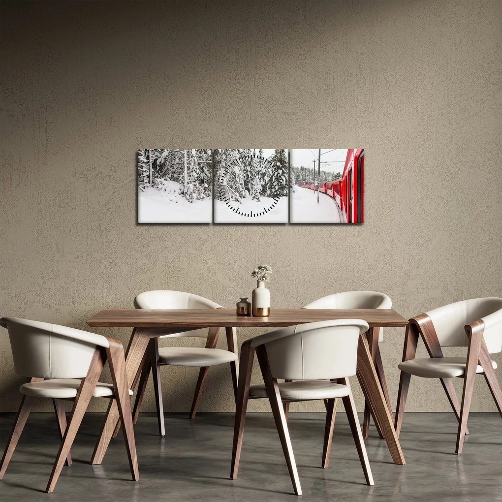 Kép - Vonat a havas tájban (órával) (90x30 cm)