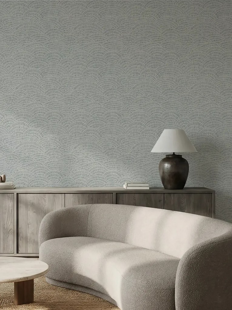 Esselle Home Elemental Dalty drapp-kék hullámos texturált vlies tapéta – 100626EH