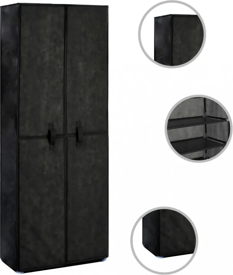 fekete szövet cipősszekrény 60 x 30 x 166 cm