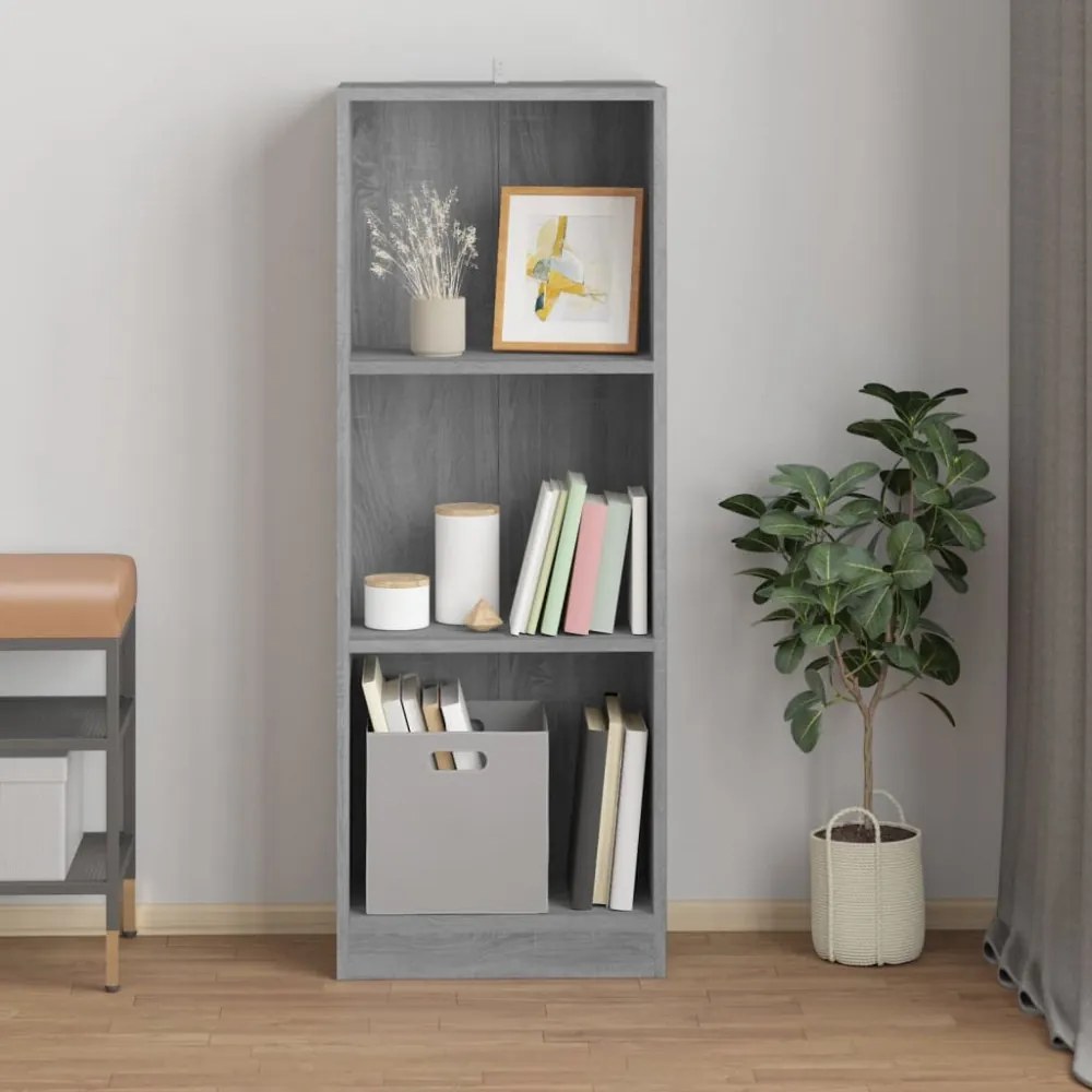 3 szintes szürke sonoma szerelt fa könyvszekrény 40x24x109 cm