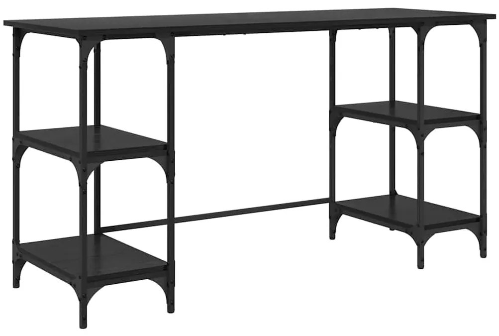 vidaXL Asztal polcokkal Fekete tölgy 140 x 50 x 75 cm Faanyag