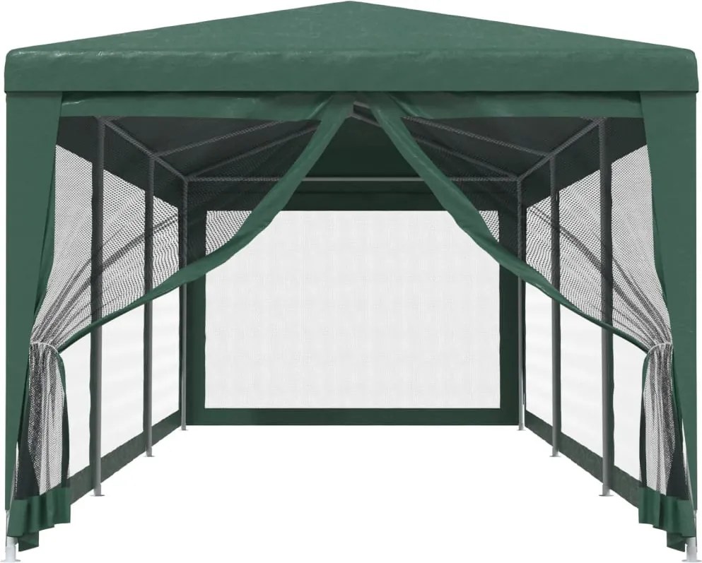 Zöld HDPE rendezvénysátor 8 hálós oldalfallal 3x9 m