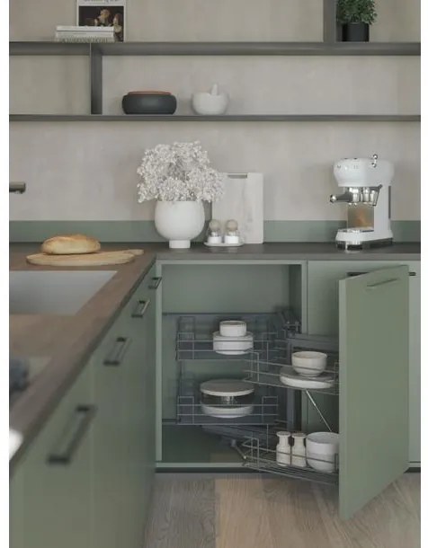 Konyhai fémrács, sarokszekrénybe, részleges kihúzás, csillapított záródás, antracit, jobbos,  900mm, 450mm ajtó szélesség, SIGE Green Line 350