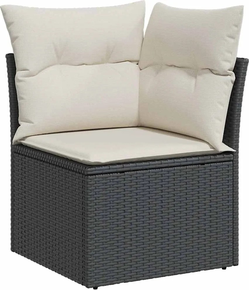 vidaXL fekete polyrattan kerti sarokkanapé párnával