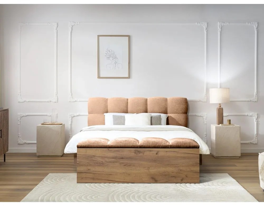 Világos rózsaszín kárpitozott franciaágy ágyráccsal 160x200 cm Kumo – Bobochic Paris