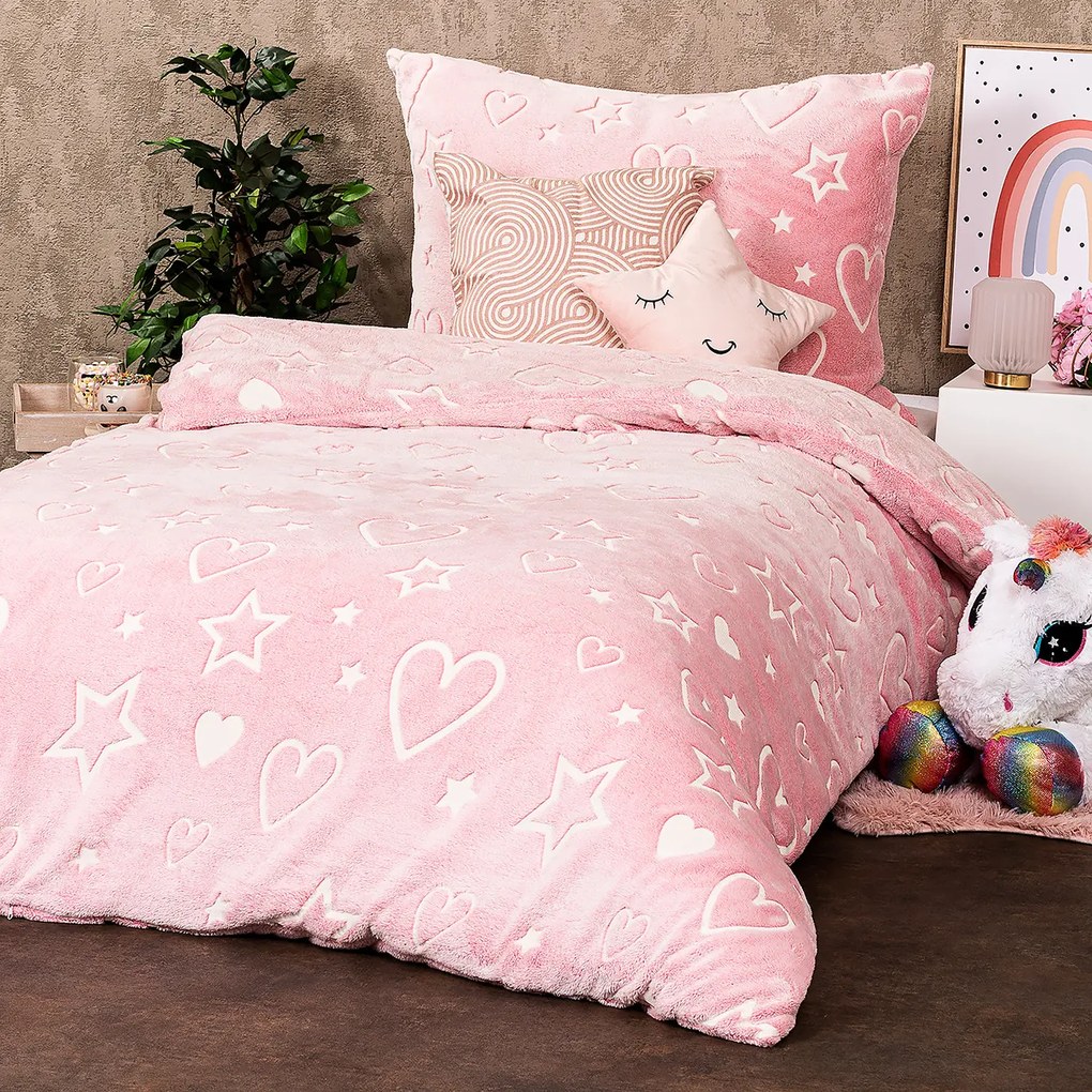 4Home Heart világító mikroflanel ágyneműhuzat , 140 x 200 cm, 70 x 90 cm