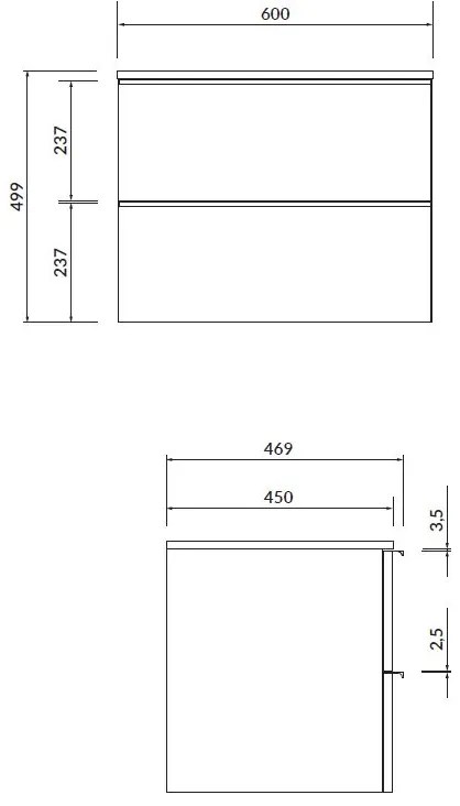 Cersanit - VIRGO falra szerelhető mosdókagyló szekrény 60 cm-es tetővel, szürke tölgy-króm, S522-022