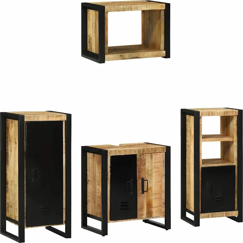 vidaXL Fürdőszoba bútor szett 4 pcs Barna és fekete Tömör Mangófát