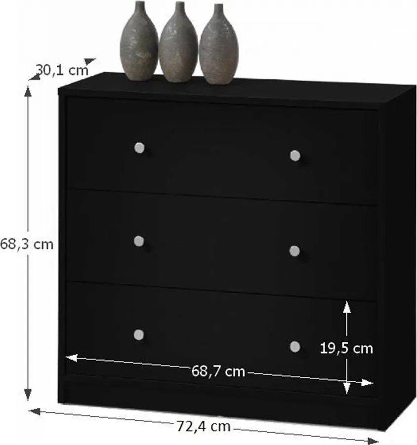 Komód, 3 fiókos, fekete, MAY 3