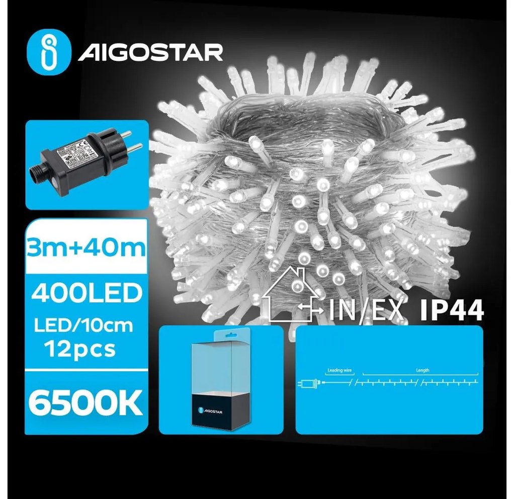 Aigostar - LED Karácsonyi kültéri lánc 400xLED/8 funkció 43m IP44 hideg fehér