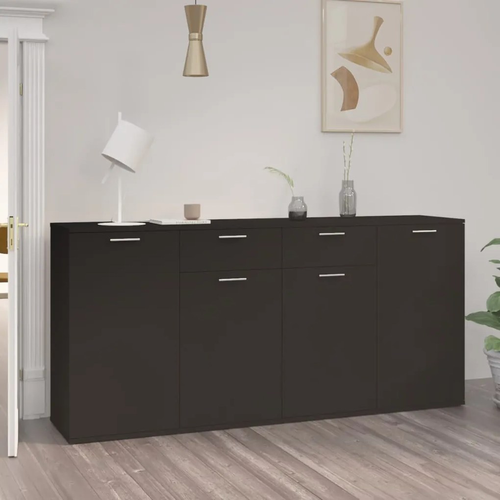 fekete szerelt fa tálalószekrény 160 x 36 x 75 cm