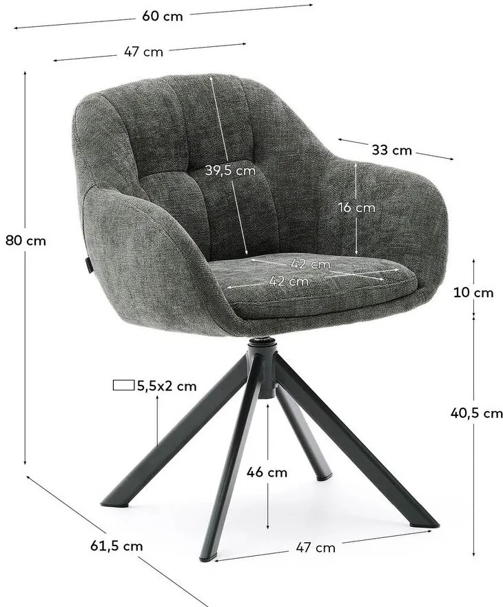 Sötétzöld kárpitozott karfás étkezőfotel Dorina – Kave Home