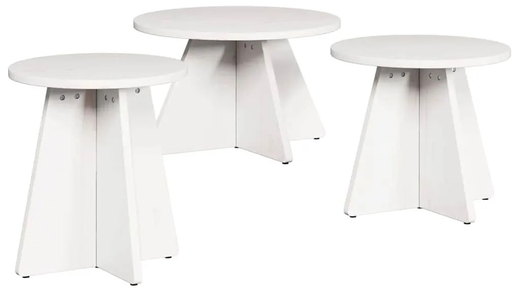 Dohányzóasztal 3 pcs Fehér 49 x 49 x 30 cm Tömör fenyőfa