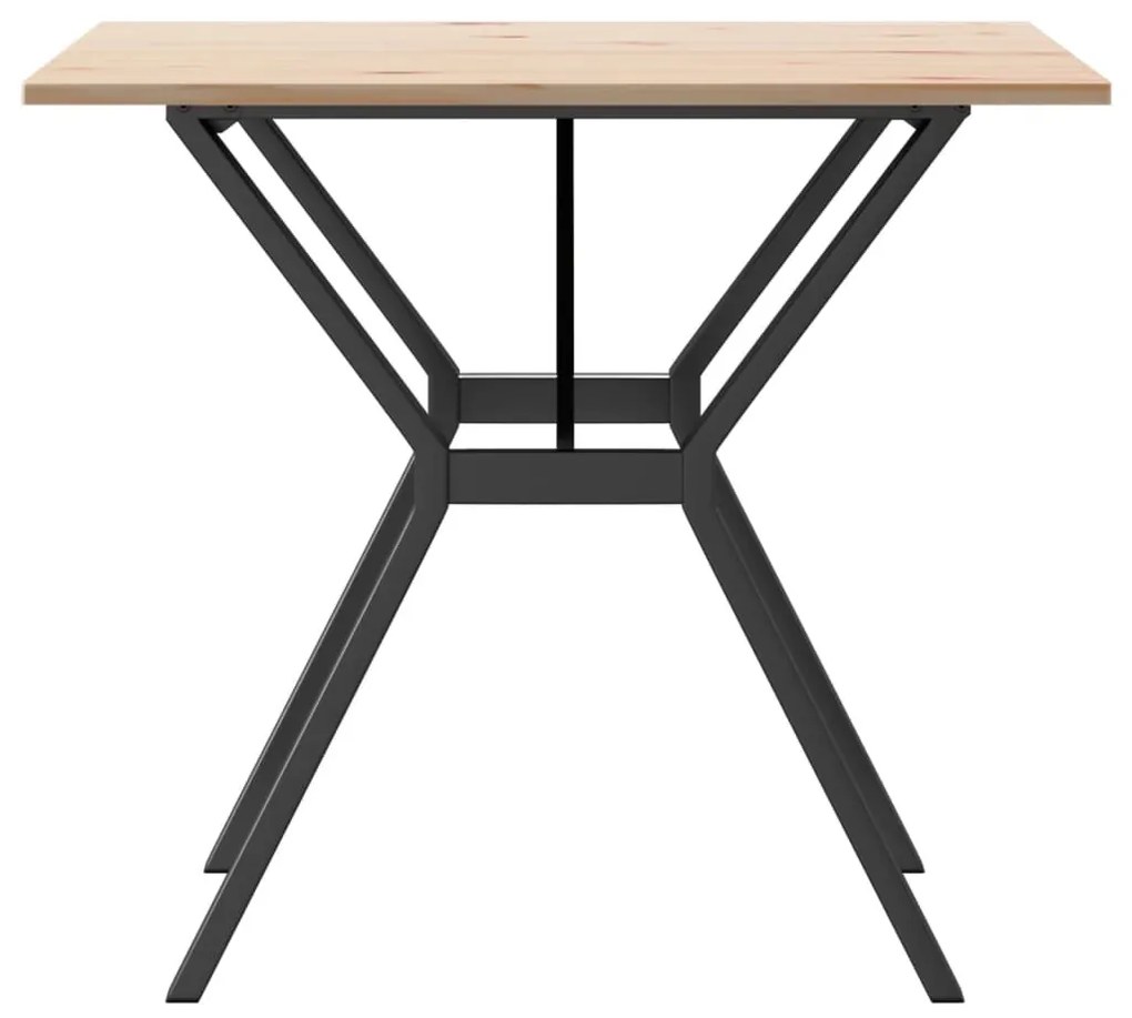 tömör fenyőfa és acél étkezőasztal Y-vázzal 80x80x75 cm