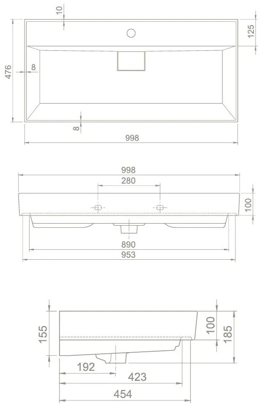 TMP SHARP 100 fali fürdőszobabútor - CeraStyle SHARP FEKETE mosdóval - 100 x 48 cm