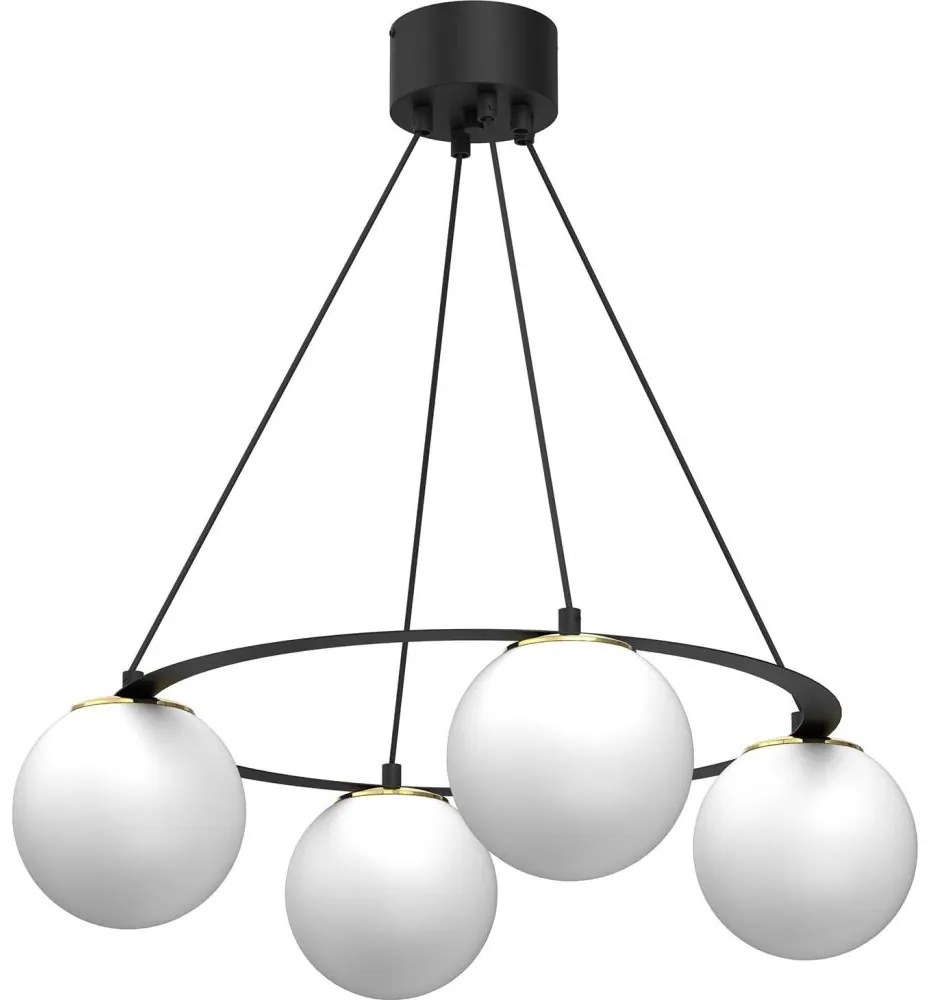 Csillár zsinóron BALLO 4xE27/15W/230V fekete/fehér