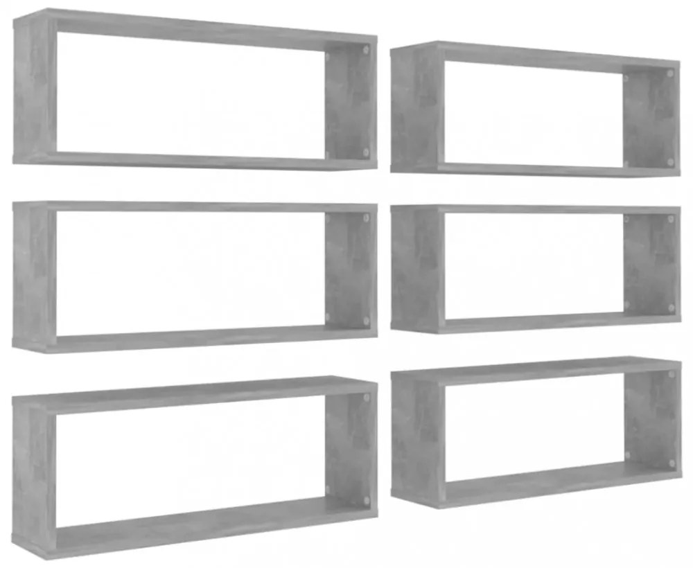 6 db betonszürke szerelt fa négyszögű fali polc 60 x 15 x 23 cm