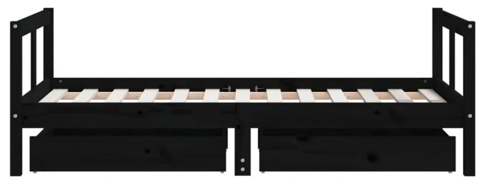 fekete tömör fenyőfa fiókos gyerekágykeret 80 x 160 cm