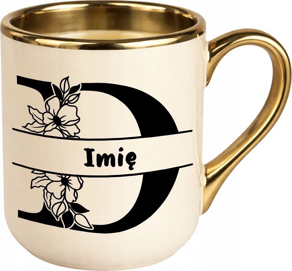 Prémium Bögre Arany Ekrü Virág Betű Az Ön Neve
