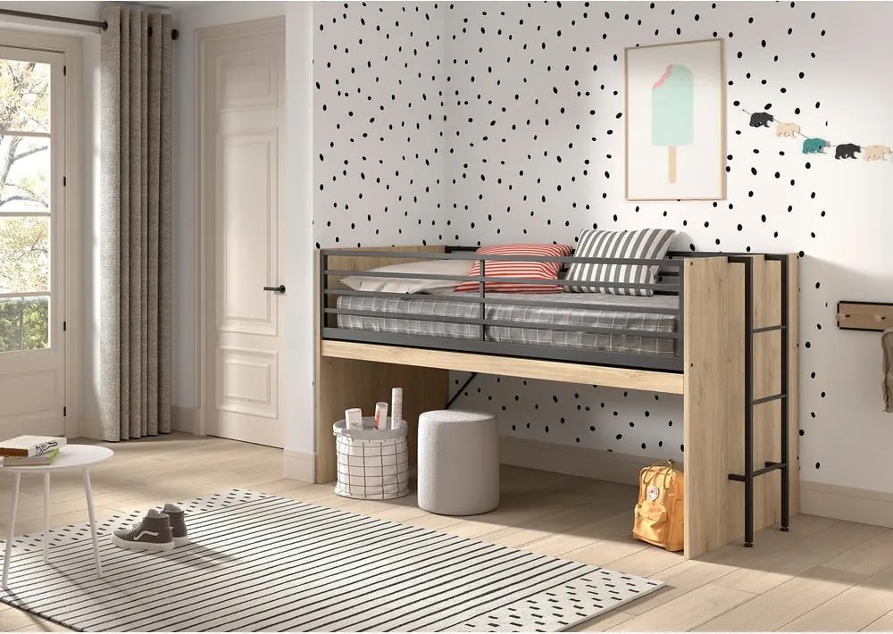 Natúr színű galéria gyerekágy íróasztallal, ágyráccsal 90x200 cm Sam – Vipack