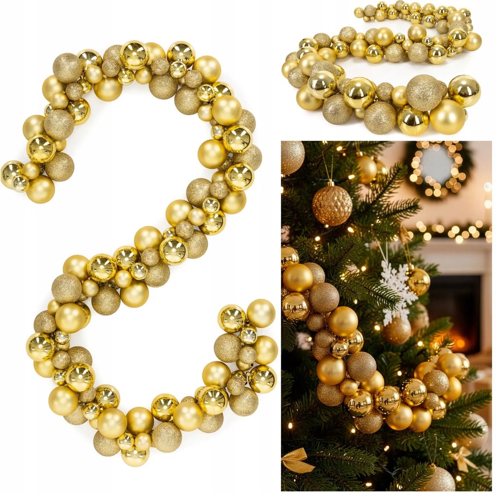 Karácsonyi Görgő 160cm Arany Karácsonyfa Gömbök x130 Törhetetlen