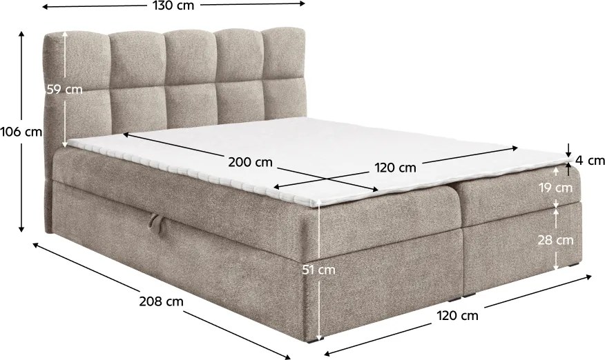 Boxspring ágy, 120x200, szürkésbézs Taupe, NEGRY