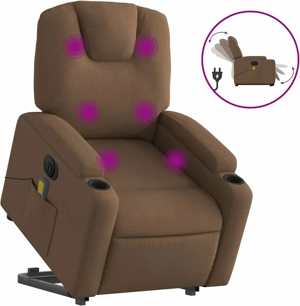 vidaXL barna szövet dönthető elektromos álló masszázsfotel
